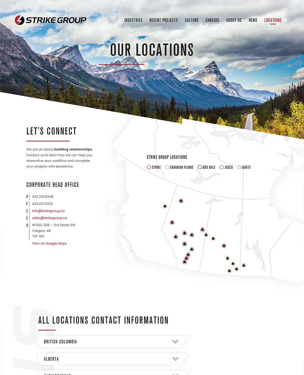 Strike Group - custom map designed and developed for their website