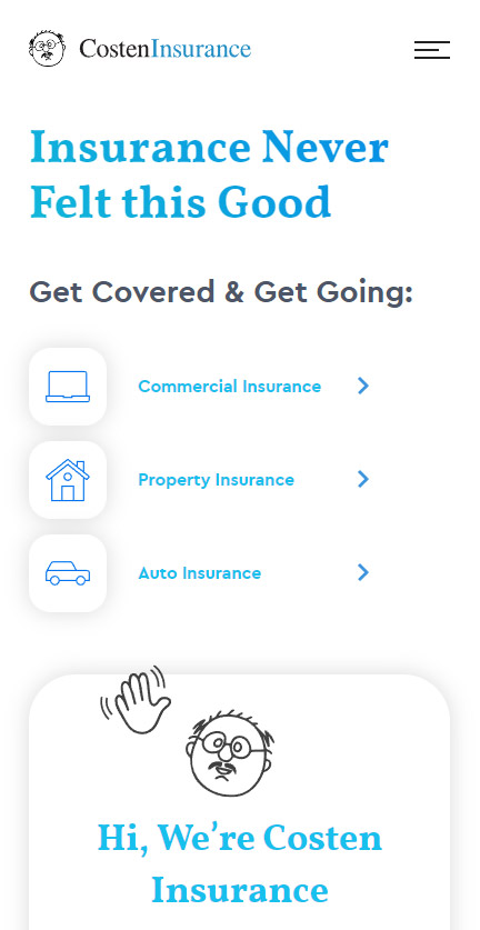 Costen Insurance - Mobile website view