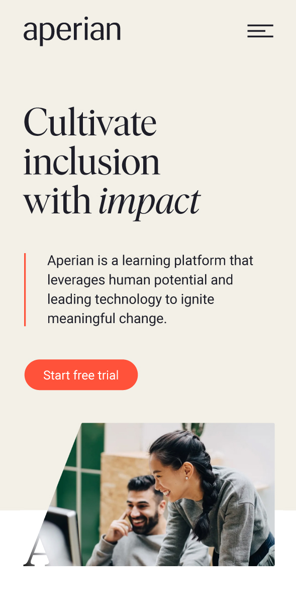 Aperian website mobile view