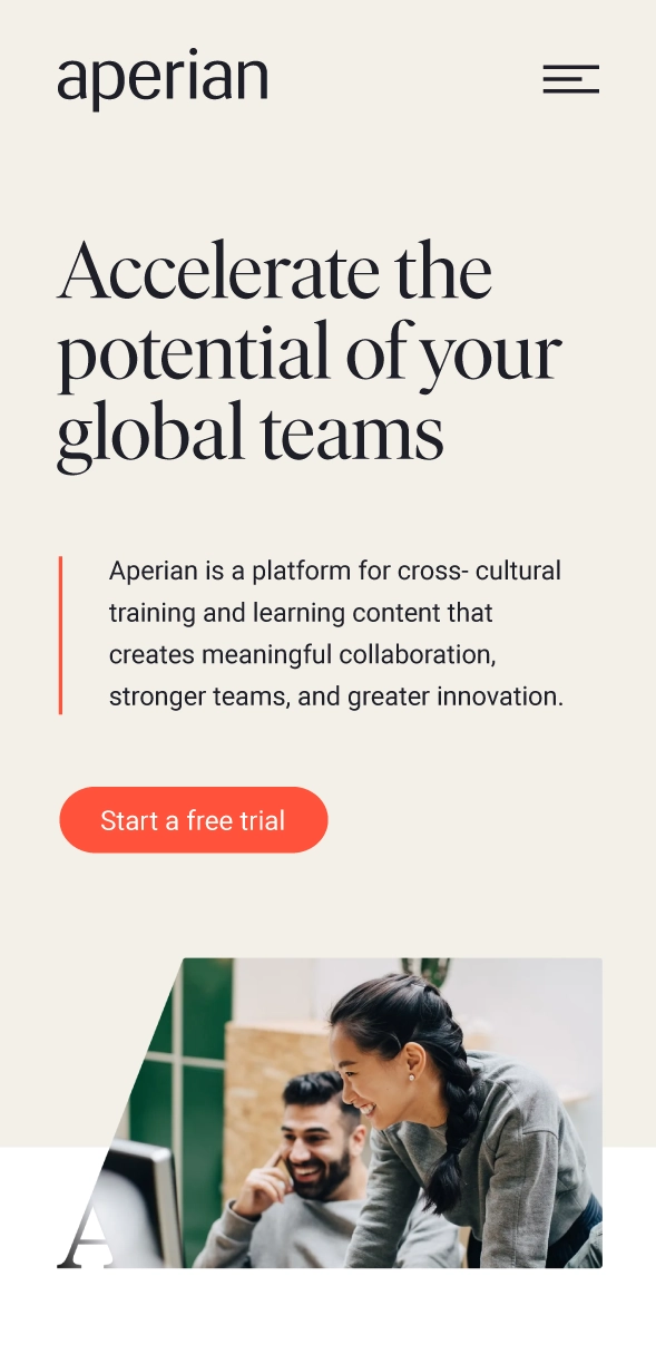 Aperian website mobile view