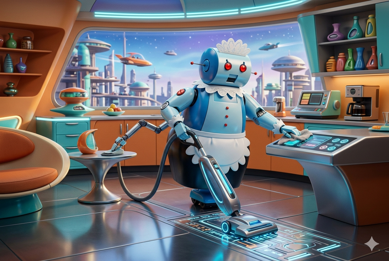 AI robot maid cleaning up